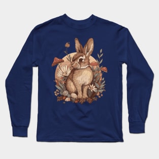 Vintage Spring Flowers Wild Mushroom Rabbit Woodland Forest Long Sleeve T-Shirt